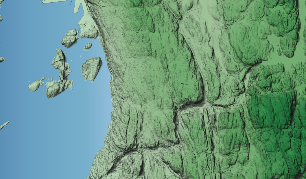 An example of raster in 2D map canvas with ambient occlusion and shadow depth.