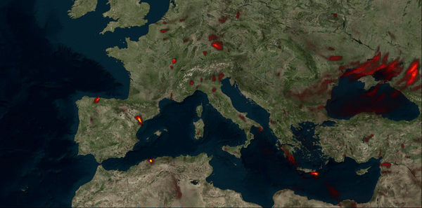 Particulate Matter (PM) 10 from wildfires only (Data source: CAMS/ECMWF)